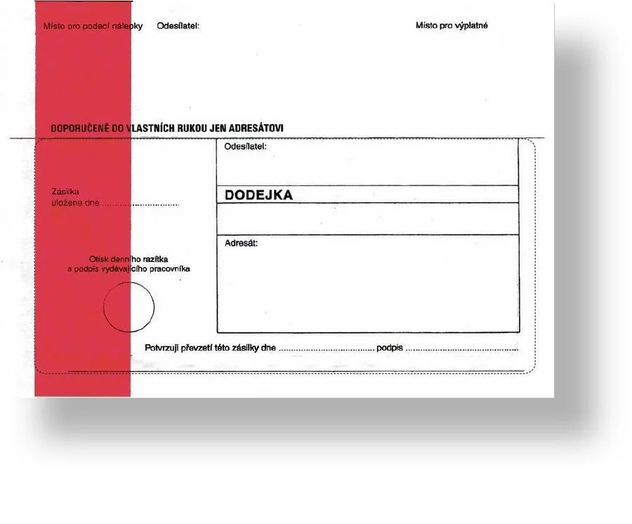 Vysoce Kvalitní Obálka s dodejkou B6, samopropisující, vytrhávací, rec., s textem, červený pruh, 100 ks, 125 x 176