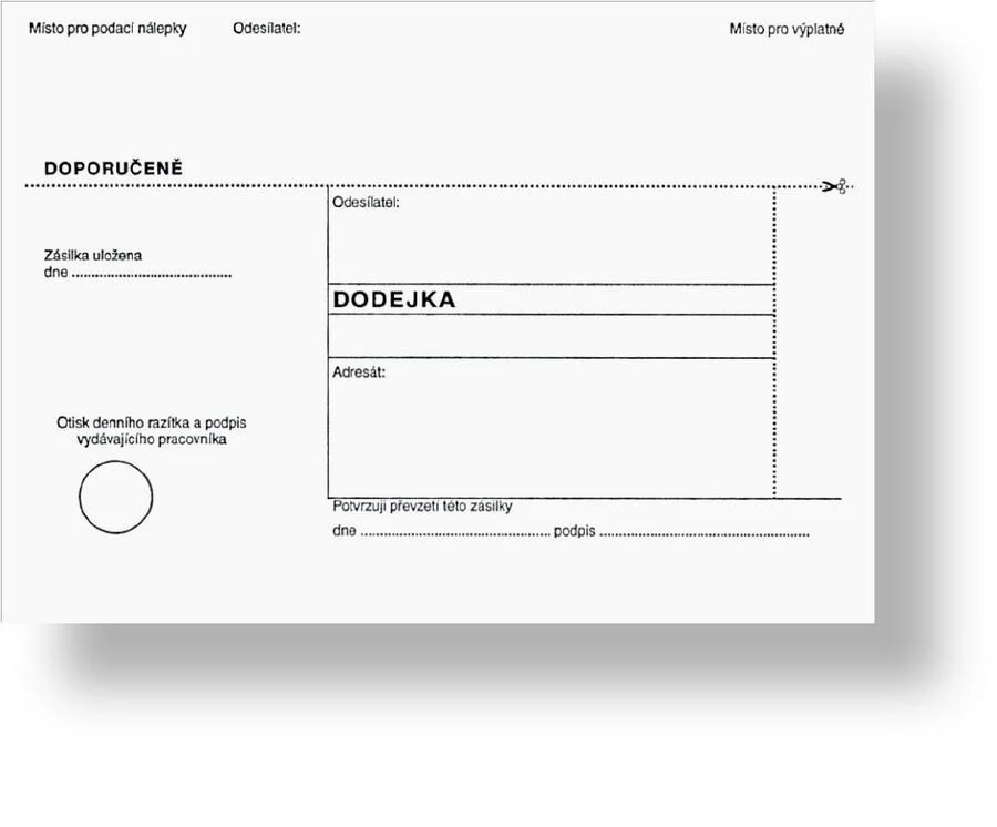 Značkový Obálka s dodejkou - s odtrhávací klopou B6, rec., s textem, bez pruhu, 1000 ks, 125 x 176