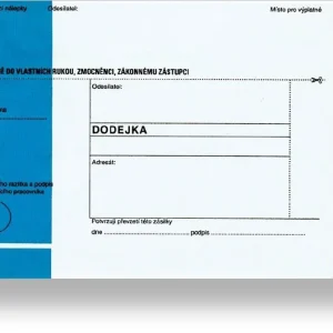 Výprodej Obálka s dodejkou - s odtrhávací klopou B6, rec., s textem, modrý pruh, 100 ks, 125 x 176