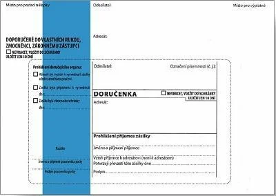 Obálka s doručenkou a odtrhovacím poučením (správní řád) B6, modrý pruh, text, 100 ks, 125 x 176 Odeslání Ihned