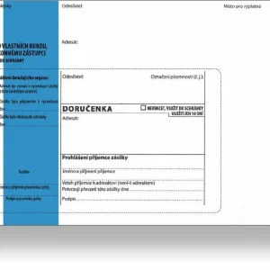 Zlevněný Obálka s doručenkou a odtrhovacím poučením (správní řád) B6, modrý pruh, text, 1000 ks, 125 x 176