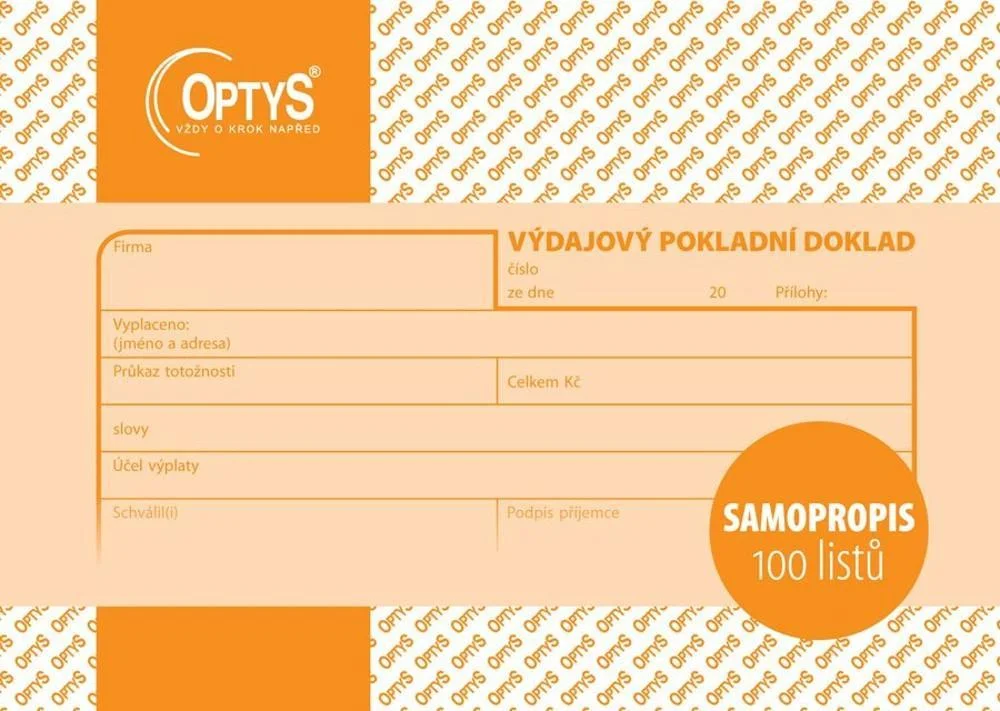 Poslední Šance OPTYS výdajový pokladní doklad samopropisovací A6 100 listů