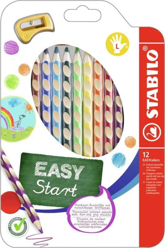 Zlevněný Pastelky STABILO EASYcolors trojhranné pro leváky 12 ks + ořezávátko