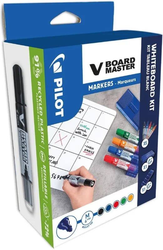 Pilot popisovač 5979 na bílé tabule V-Board Master popisovače + držák + modrá houba, 5/1/1 Cenový Hit