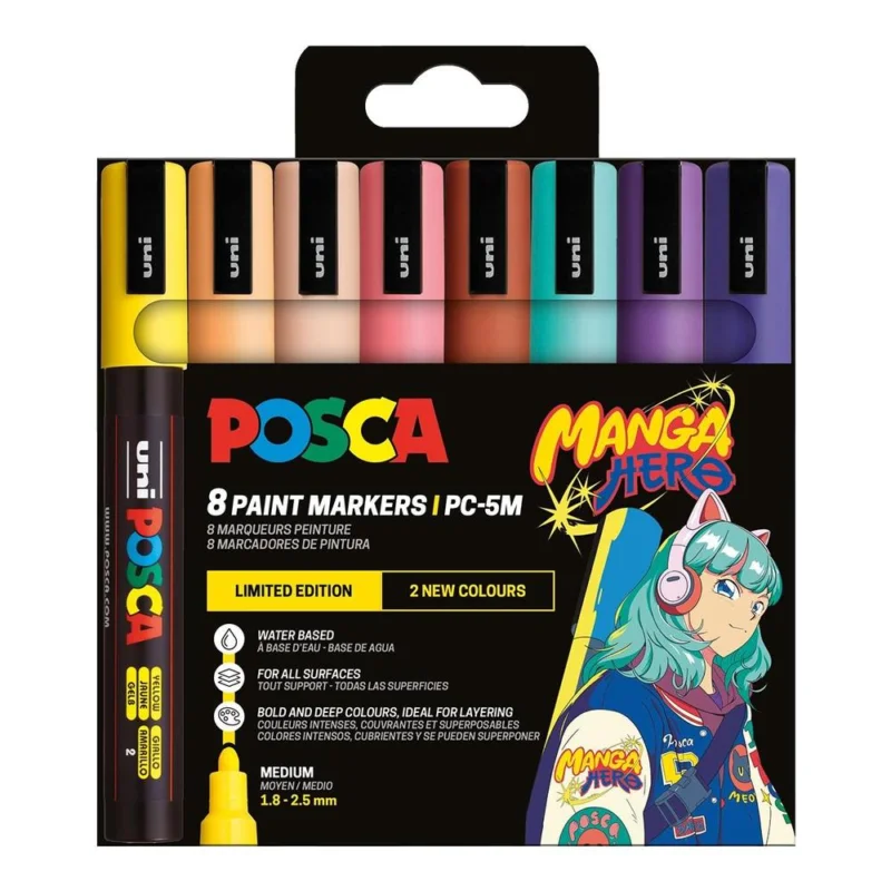 Akce POSCA unikátní popisovač PC-5M 1,8-2,5 mm sada 8 barev edice Manga Hero