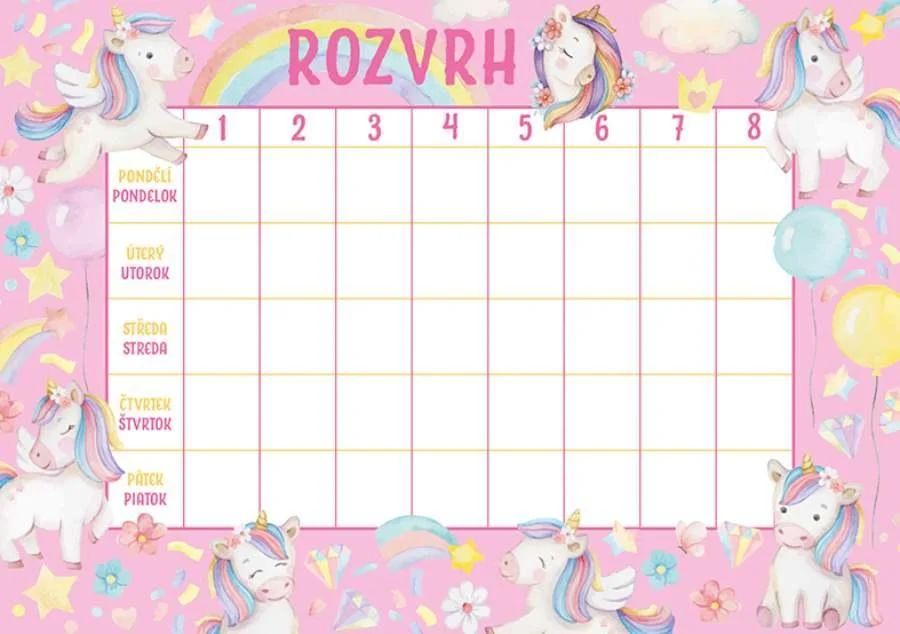 Akce Rozvrh hodin A5 - Jednorožci
