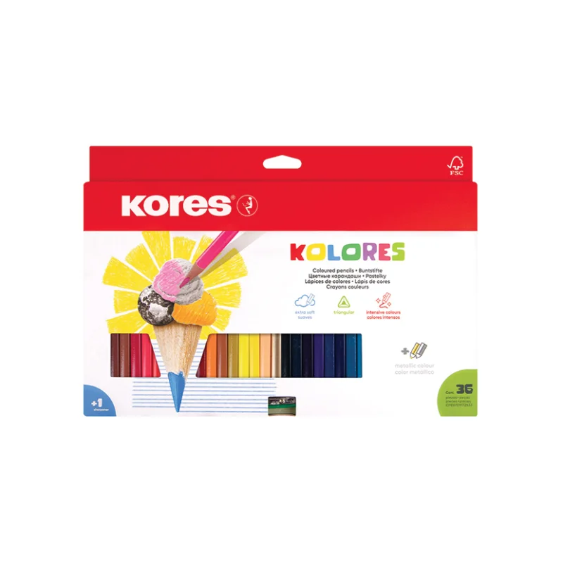 Must-Have Pastelky trojhranné Kores Kolores s ořezávátkem, 36 ks