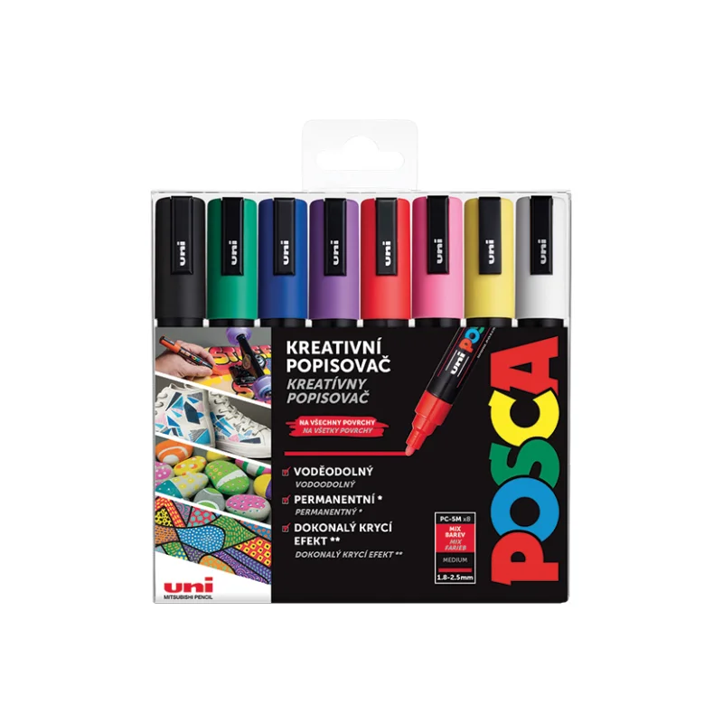 Dokud Zásoby Vydrží Popisovače akrylové Posca PC-5M, hrot M, stopa 1,8 - 2,5 mm, 8 ks