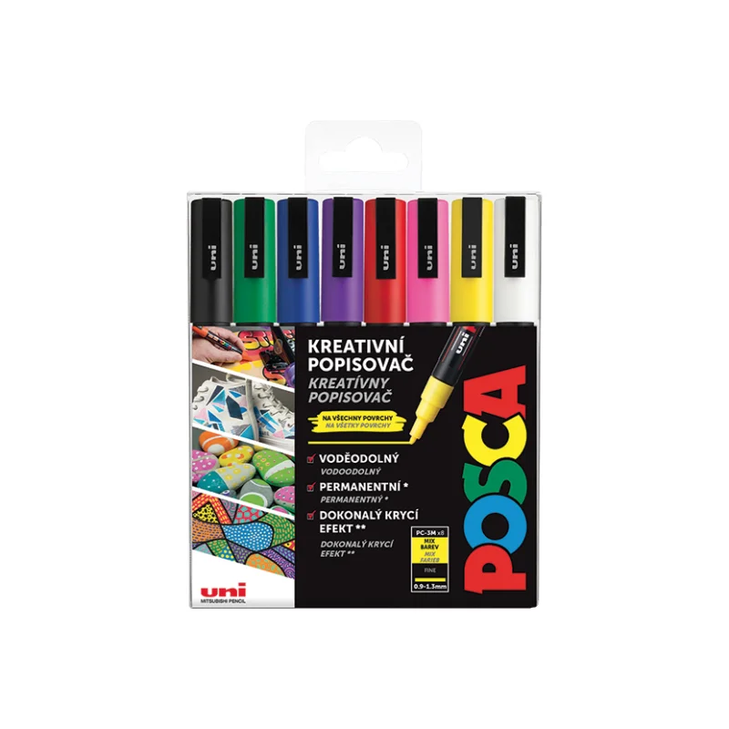 Akce Popisovače akrylové Posca PC-3M, hrot F, stopa 0,9 - 1,3 mm, 8 ks