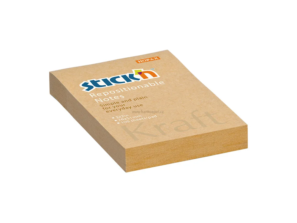 Samolepicí bloček Stick'n by HOPAX Kraft, 76 x 51 mm, 100 lístků, hnědý Výhodná Nabídka
