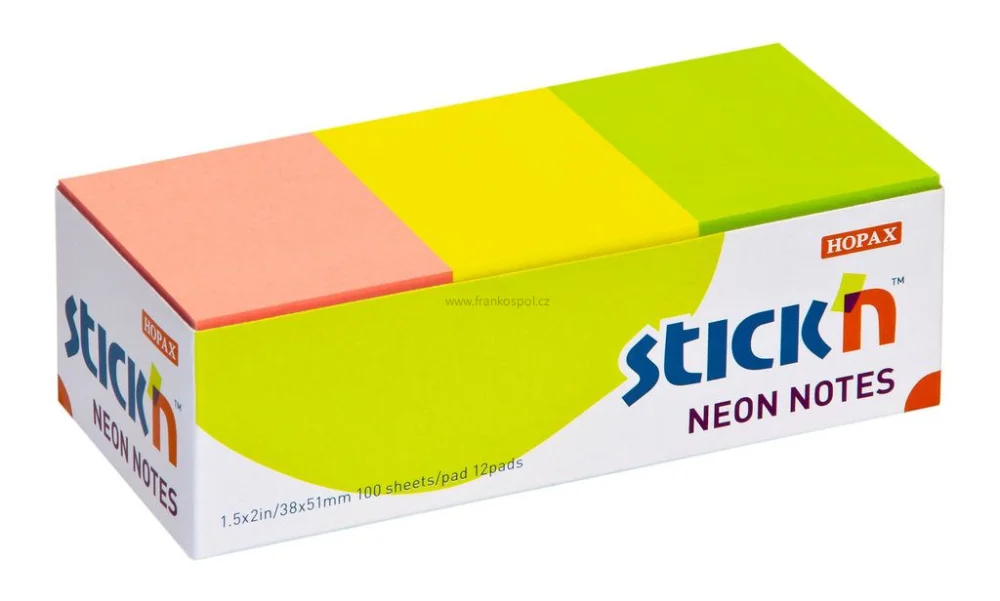 Výhodná Nabídka Samolepicí bloček Stick'n by HOPAX, 38 x 51 mm, 12 x 100 lístků, neonový mix