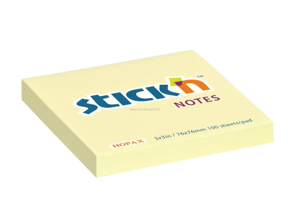 Samolepicí bloček Stick'n by HOPAX, 76 x 76 mm, 100 lístků, žlutý Vysoce Kvalitní