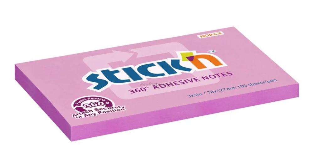 Samolepicí bloček Stick'n by Hopax 360°, 76 x 127 mm, 100 lístků, růžový Akce
