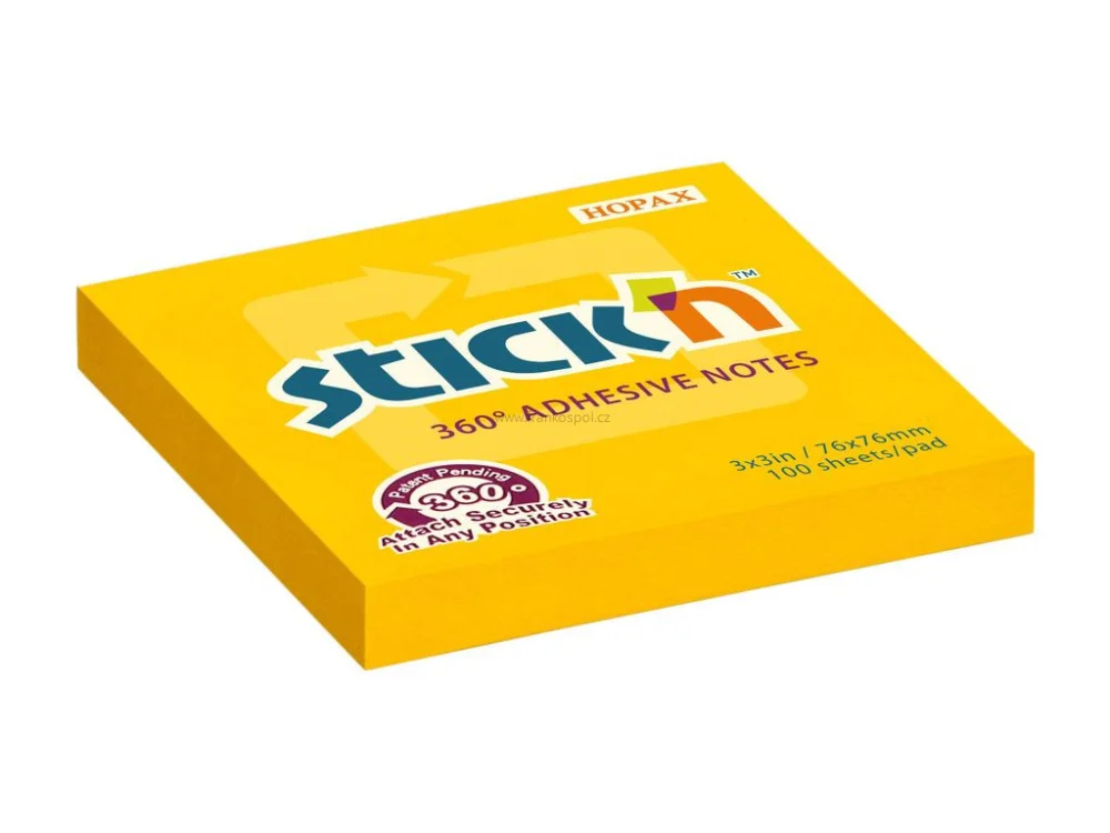 Samolepicí bloček Stick'n by Hopax 360°, 76 x 76 mm, 100 lístků, oranžový Must-Have