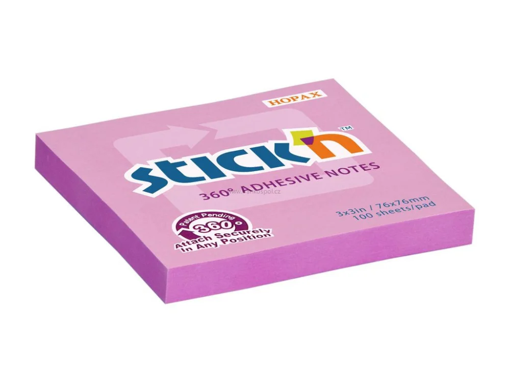 Samolepicí bloček Stick'n by Hopax 360°, 76 x 76 mm, 100 lístků, růžový Bezpečná Platba