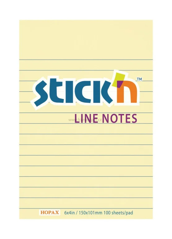 Samolepicí bloček Stick'n by Hopax, 150 x 101 mm, 100 lístků, linkovaný, žlutý Pouze Dnes