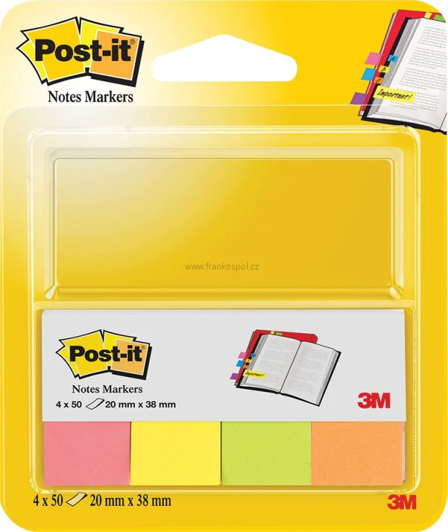 Akční Cena Samolepicí papírové záložky 3M Post-it, 38 x 20 mm, 4 x 50 lístků, neonový mix