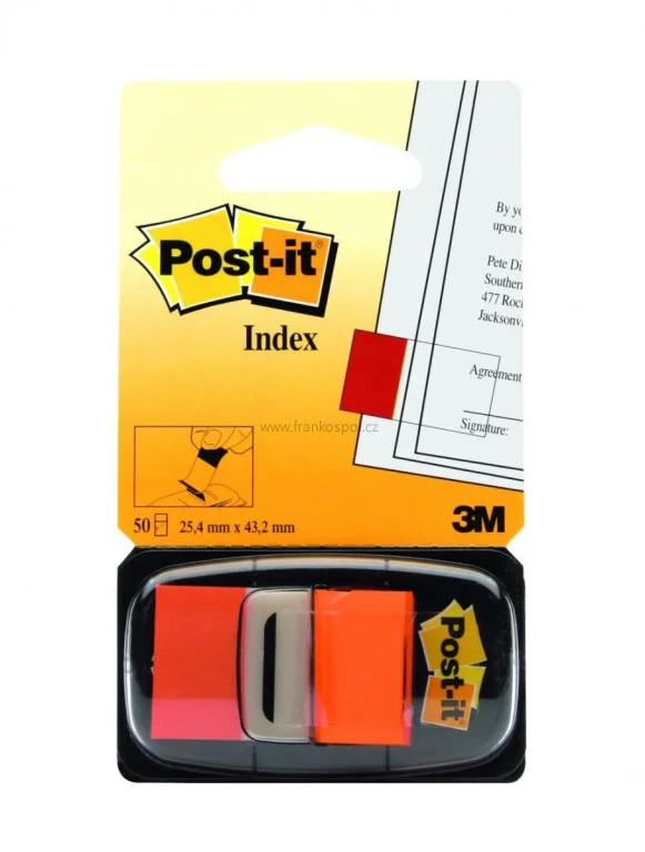 Ověřený Samolepicí plastové záložky 3M Post-it Index, 43,2 x 25,4 mm, 50 lístků, oranžové