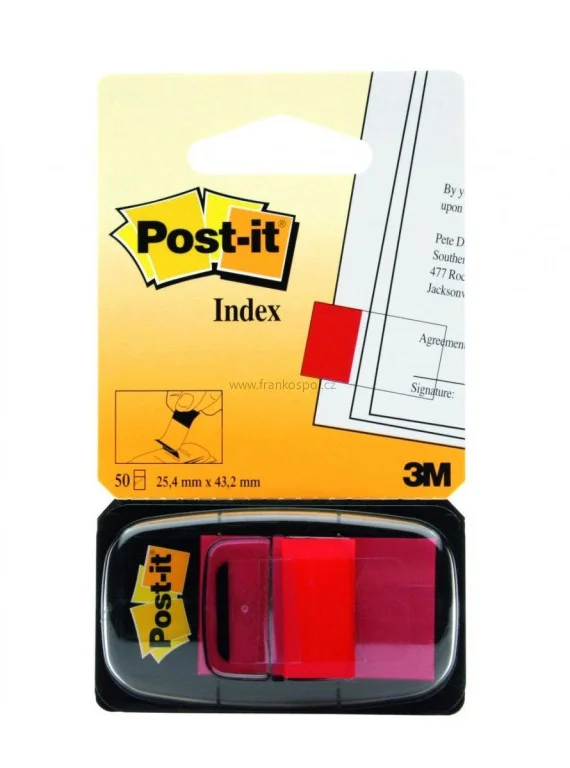 Samolepicí plastové záložky 3M Post-it Index, 43,2 x 25,4 mm, 50 lístků, červené Vysoce Kvalitní