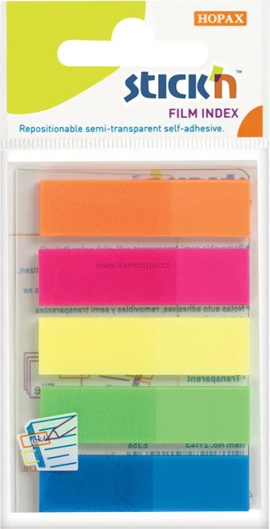 Cenová Bomba Samolepicí plastové záložky Stick'n by Hopax, 45 x 12 mm, 5 x 12 lístků, neonový mix