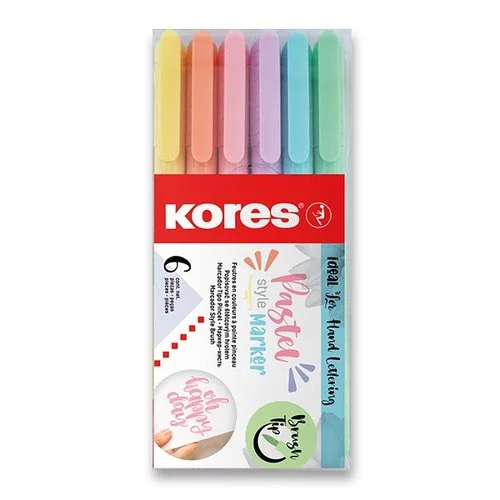 Popisovač Kores Style Brush Marker Pastel, 6 barev Ověřený