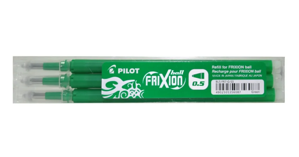 Sada 3 ks náplní Pilot FriXion Ball, tenký hrot F 0,5mm - zelená Akce