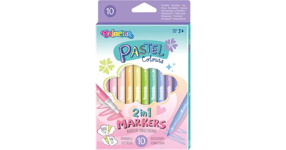 Akční Cena Oboustranné fixy Colorino Pastel, štětcový a tenký hrot - 10 barev