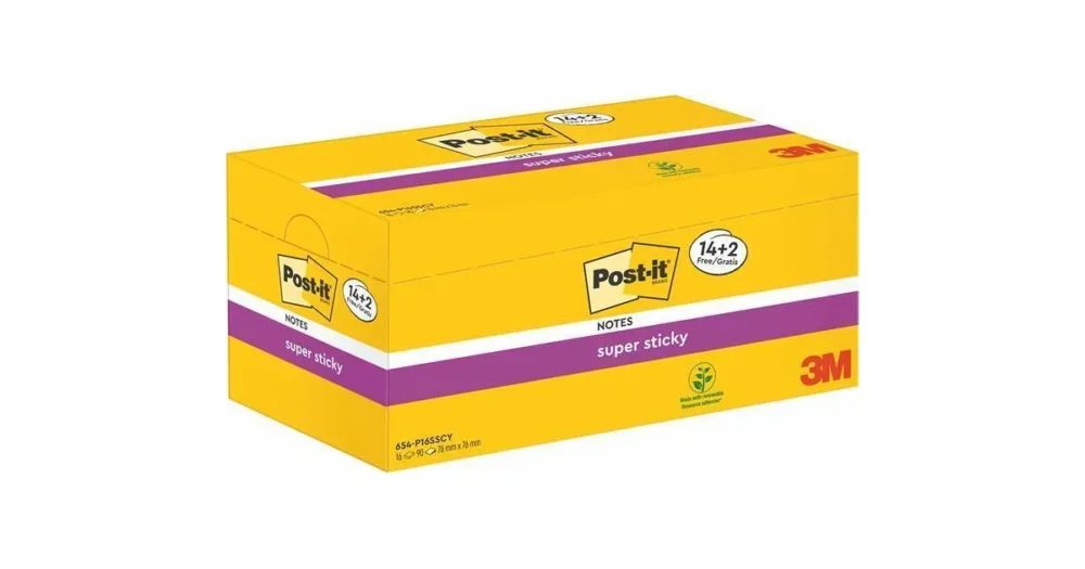 Samolepicí bloček 3M POST-IT Super Sticky, různé barvy, 76x76 mm, 24x90 listů Cenově Výhodný