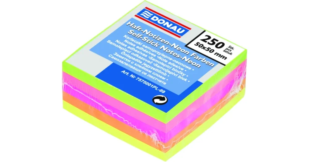 Samolepicí bloček, 50x50 mm, 5x50 lístků, DONAU, neonové barvy Autentický