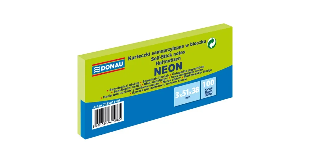 Koupit Online Samolepící bloček 51 x 38 mm DONAU, 3 x 100 listů - neonově zelený