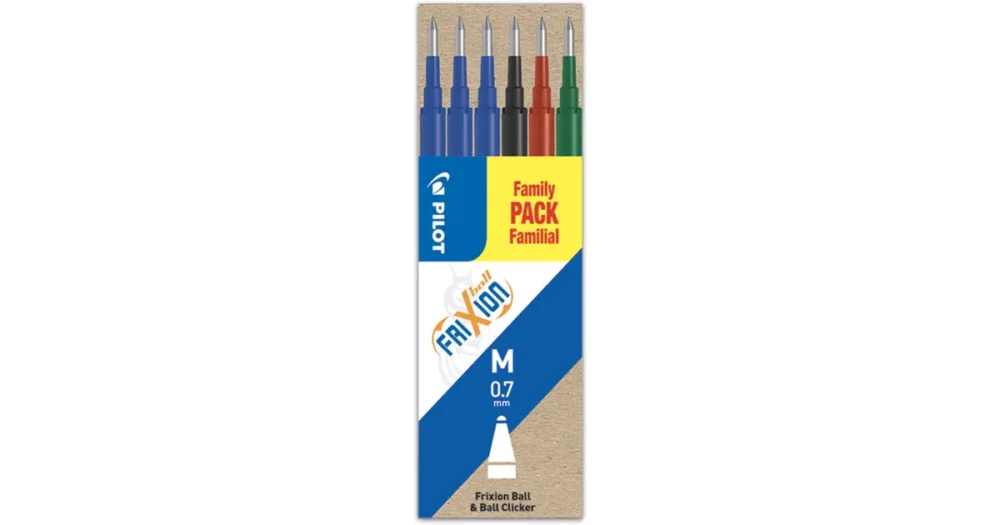 Sada 6 ks náplní Pilot FriXion Ball, střední hrot M 0,7mm - 3x modrá + černá + červená + zelená Autentický