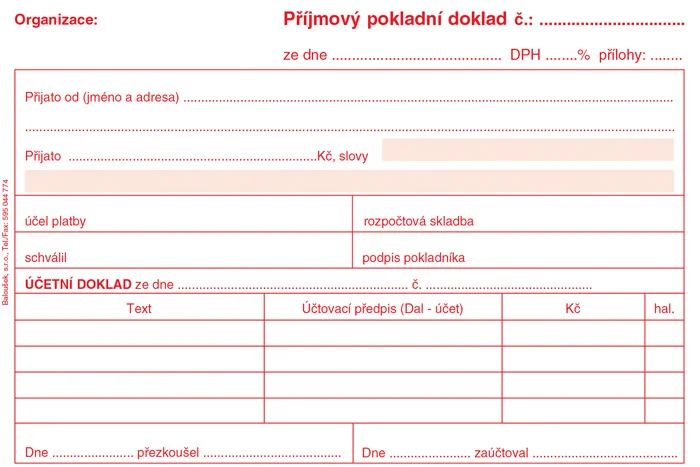 Příjmový pokladní doklad i pro podvojné účetnictví -A6 / nečíslovaný 50 listů / NCR / PT030 Bezpečná Platba