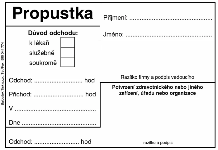 Rychlé Dodání Propustka -A7 / 50 listů / ET077