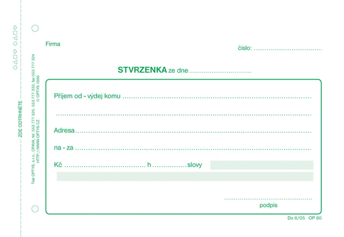 Stvrzenka Optys-A6 / NCR 100 listů / 1080 Vysoce Kvalitní