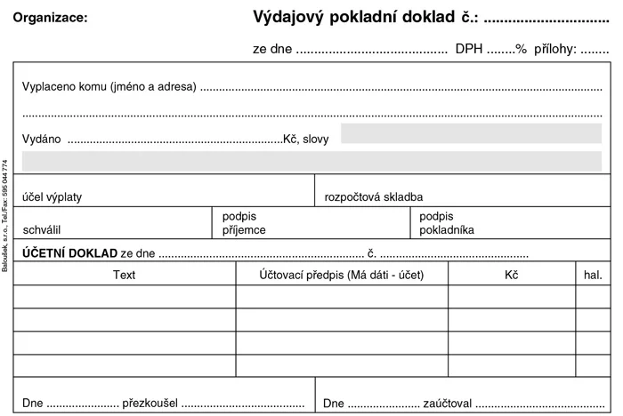 Výhodná Nabídka Výdajový pokladní doklad i pro podvojné účetnictví -A6 / nečíslovaný 50 listů / ET050
