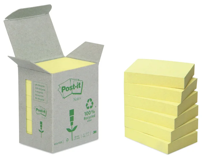Pouze Dnes Samolepící bločky Post-it recyklované - 76 x 76 mm / žlutá / 6 x 100 lístků
