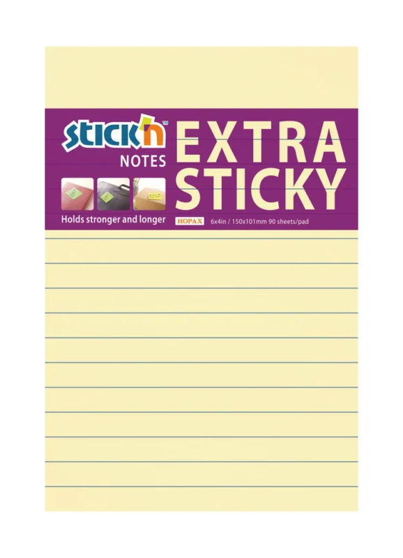 Cenový Hit Samolepicí bločky Stick´n by Hopax Extra Sticky - 101 x 150 mm / linka / 90 lístků / pastelová žlutá