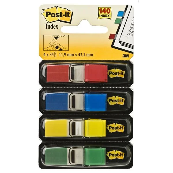 Samolepící záložky Post-it® v zásobníku - 11,9 x 43,2 mm, 4 barvy Cenově Výhodný