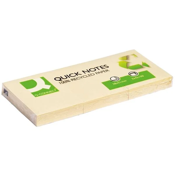 Originální Samolepicí bloček recyklovaný Q-Connect - 38 x 51 mm, žlutý, 3 x 100 lístků