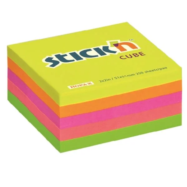 Finální Výprodej Samolepicí bloček Stick'n by Hopax - 51 x 51 mm, neonový mix, 250 lístků
