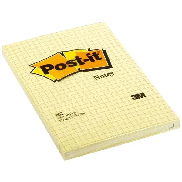 Samolepící bloček Post-it Super Sticky - 102 x 152 mm, čtverečkovaný, světle žlutý, 100 lístků Nízká Cena