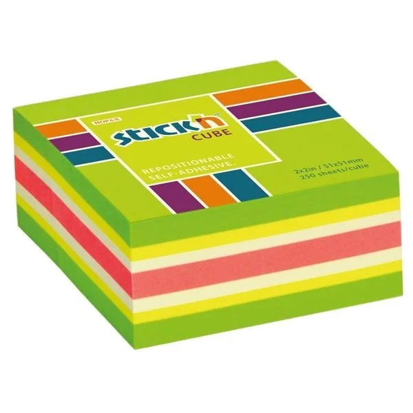 Samolepicí bloček v kostce Stick'n by Hopax - 51 x 51 mm, neonově zelený, 250 lístků Top Prodej