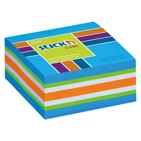 Samolepicí bloček v kostce Stick'n by Hopax - 51 x 51 mm, neonově modrý, 250 lístků Ověřený