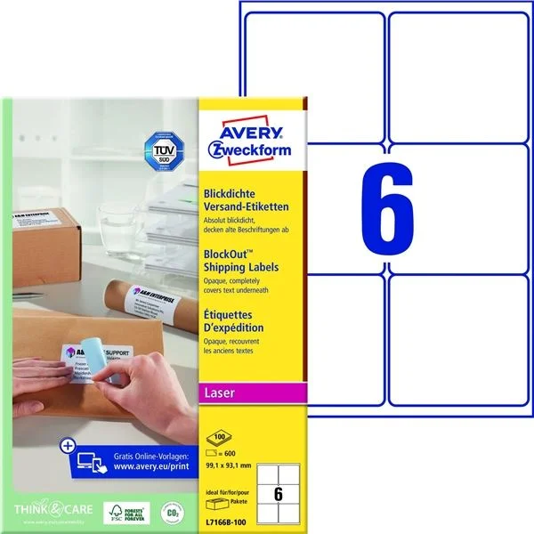 Etikety na zásilky Avery Zweckform - bílé, 99,1 x 93,1 mm, 600 ks Sleva