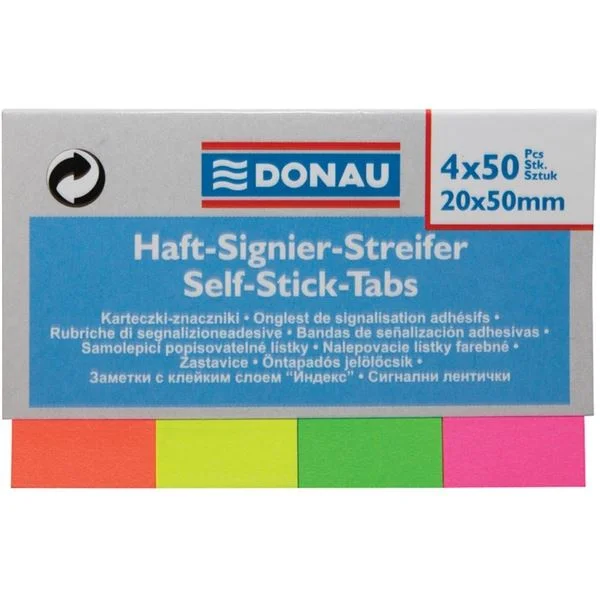 Sezónní Sleva Samolepící záložky záložky Donau - 20 x 50 mm, 4 neonové barvy