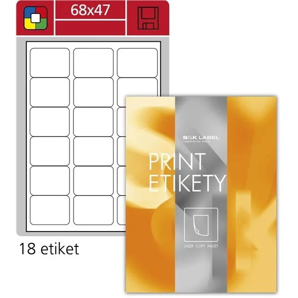 Značkový Univerzální etikety S&K Label - bílé, 68 x 47 mm, 1800 ks