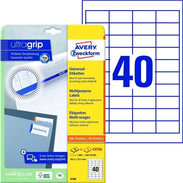 Jen Po Omezenou Doba Univerzální etikety Avery Zweckform - bílé, 48,5 x 25,4 mm, 1200 ks