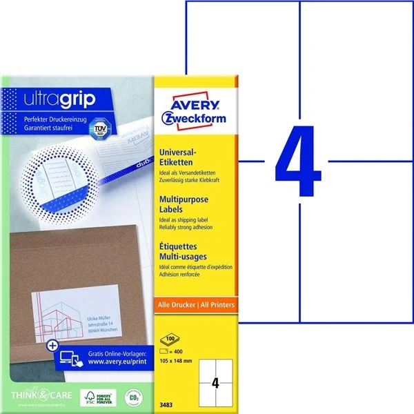 Univerzální etikety Avery Zweckform - bílé, 105 x 148 mm, 400 ks Nejlepší Cena