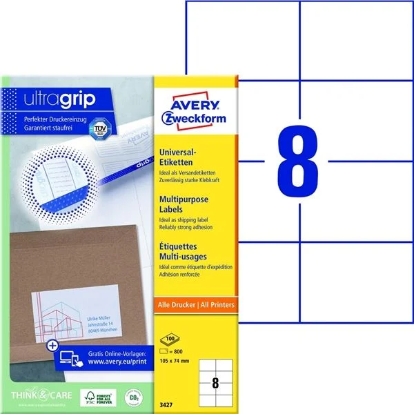 Univerzální etikety Avery Zweckform - bílé, 105 x 74 mm, 800 ks Jen Po Omezenou Doba