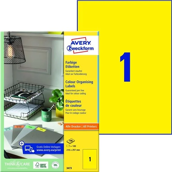 Univerzální etikety Avery Zweckform - žluté, 210 x 297 mm, 100 ks Objednat Nyní